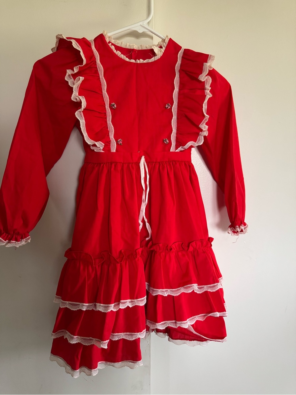 Bryan Red Floral Lace Dress Lace Made in USA 1980s Vintage Girls size 6